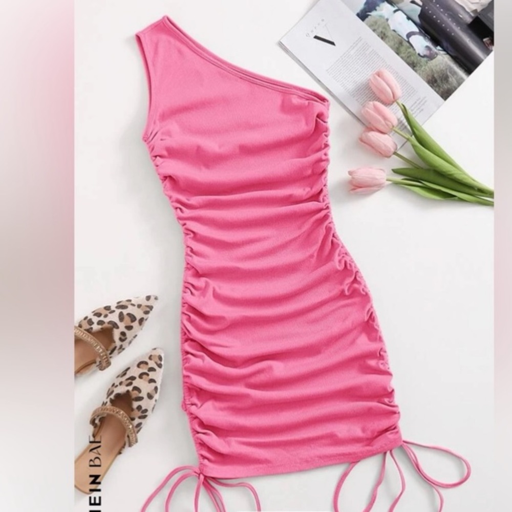 SHEIN pink one shoulder mini dress